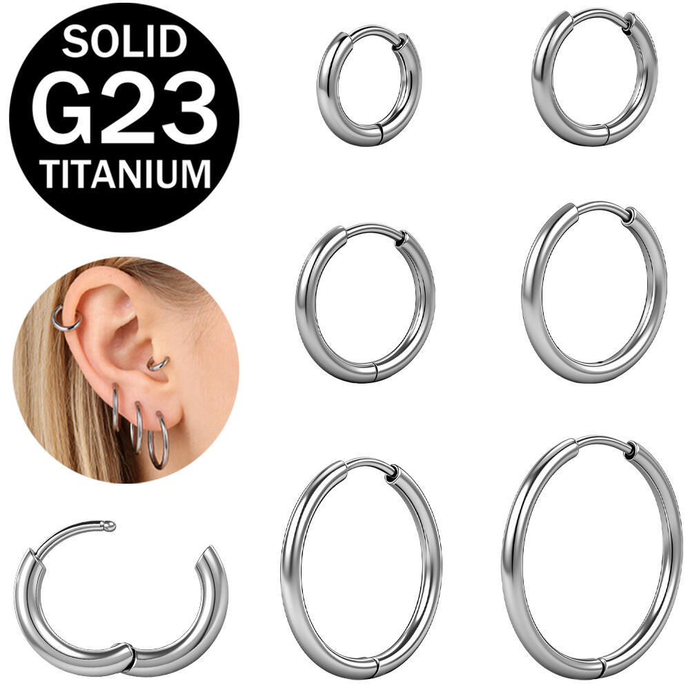 1 PC G23 Brinco De Titânio Piercing 18G/20G Nariz Narina Anel 8-20mm Argola Helix Conch Cartilagem Daith Prata