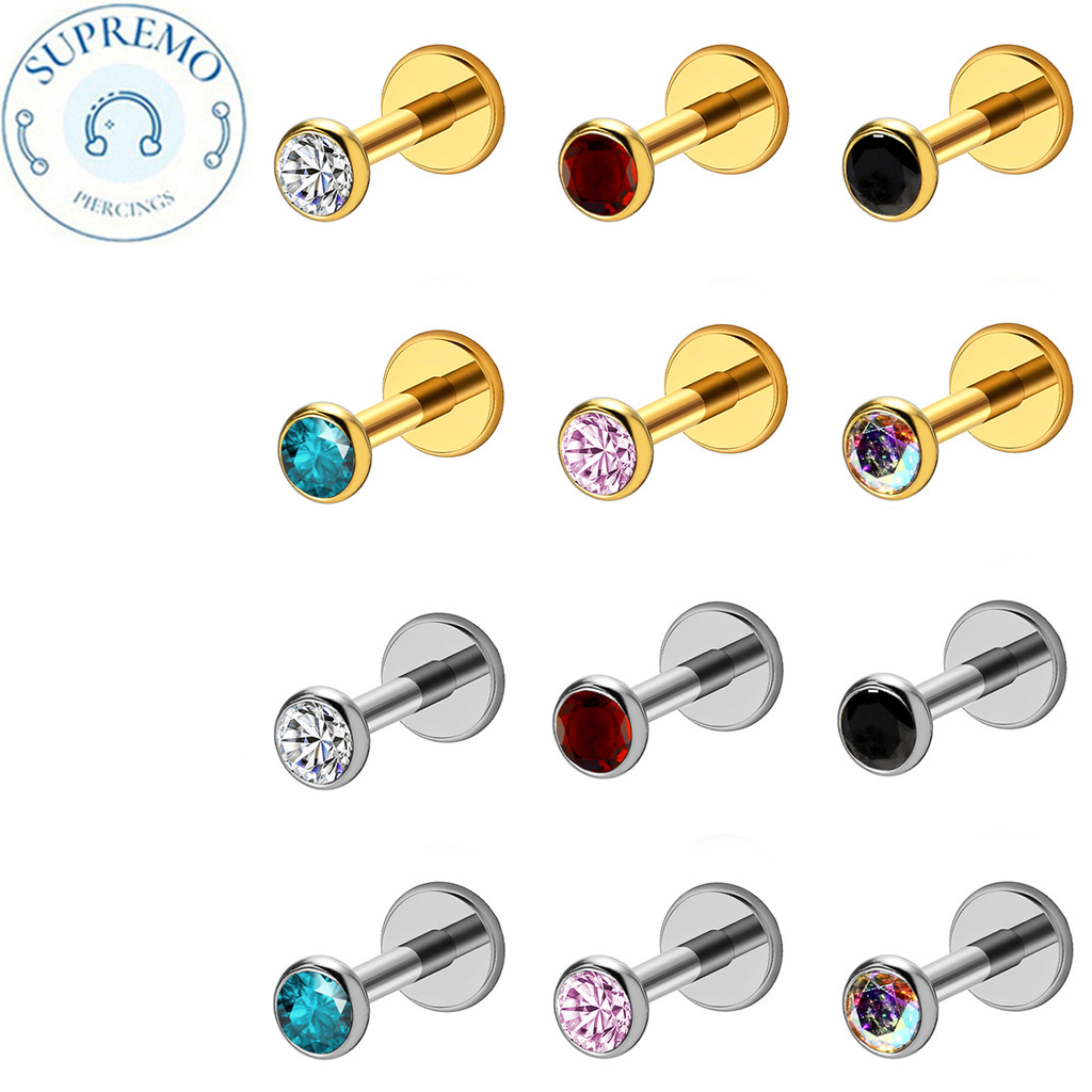 Piercing Labret Titânio PVD Zircônia Colorida Com Helix Tragus Conch Nariz Boca Hipoalergênico