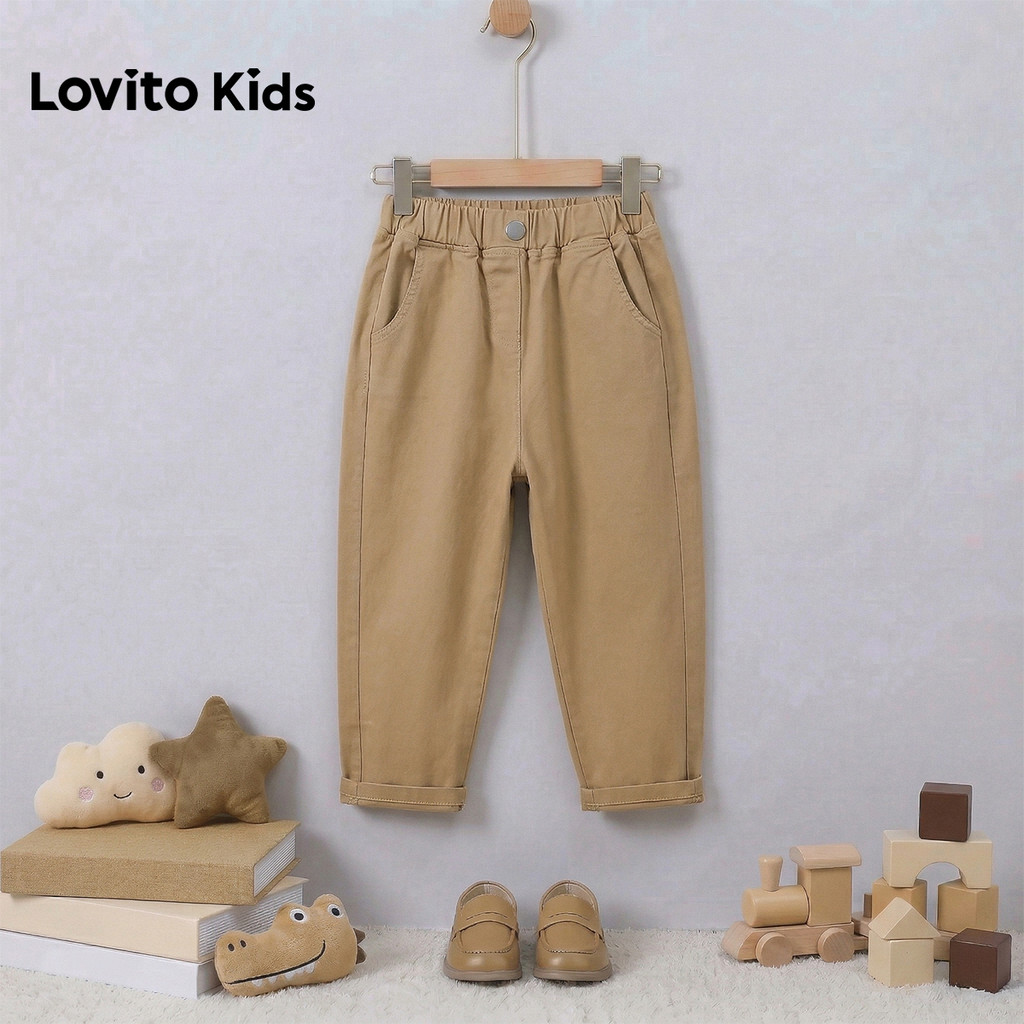 Lovito Kids Calça Casual com Botão e Bolso Lazer Primavera/verão Calça Cáqui para Menino LNL139315