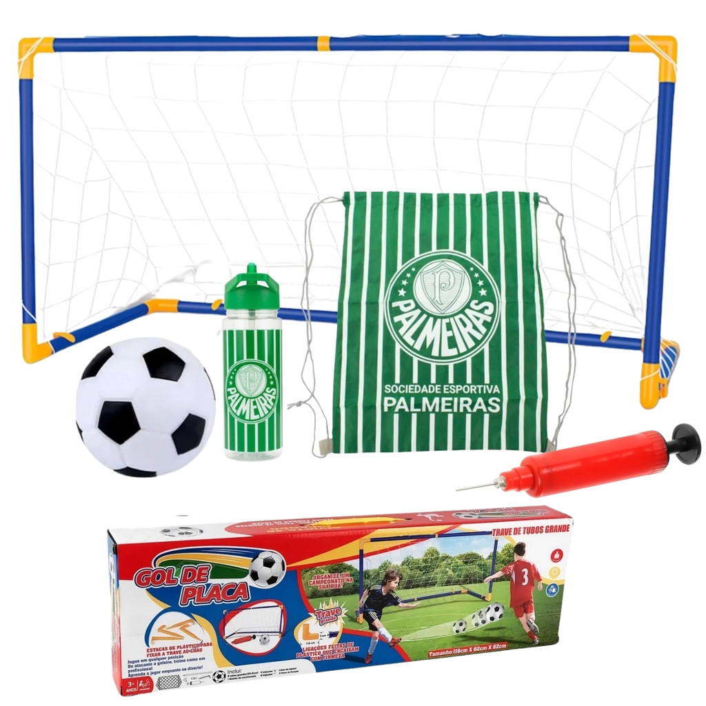 Kit De Futebol Infantil Completo Com Trave Gol Rede Bola Bomba De Ar Mochila Estilo Saco E Garrafa 450ml Esporte Lazer