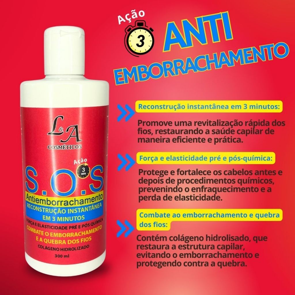 SOS Anti Emborrachamento Reconstruçao Capilar Colageno Hidrolizado - LA Cosmeticos 300g