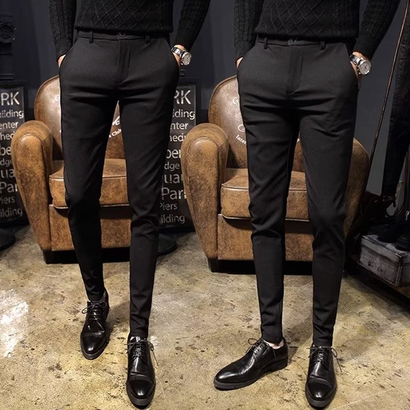 Primavera verão calças casuais masculinas novo estilo fino-ajuste pés pequenos All-match calças de terno de negócios ver