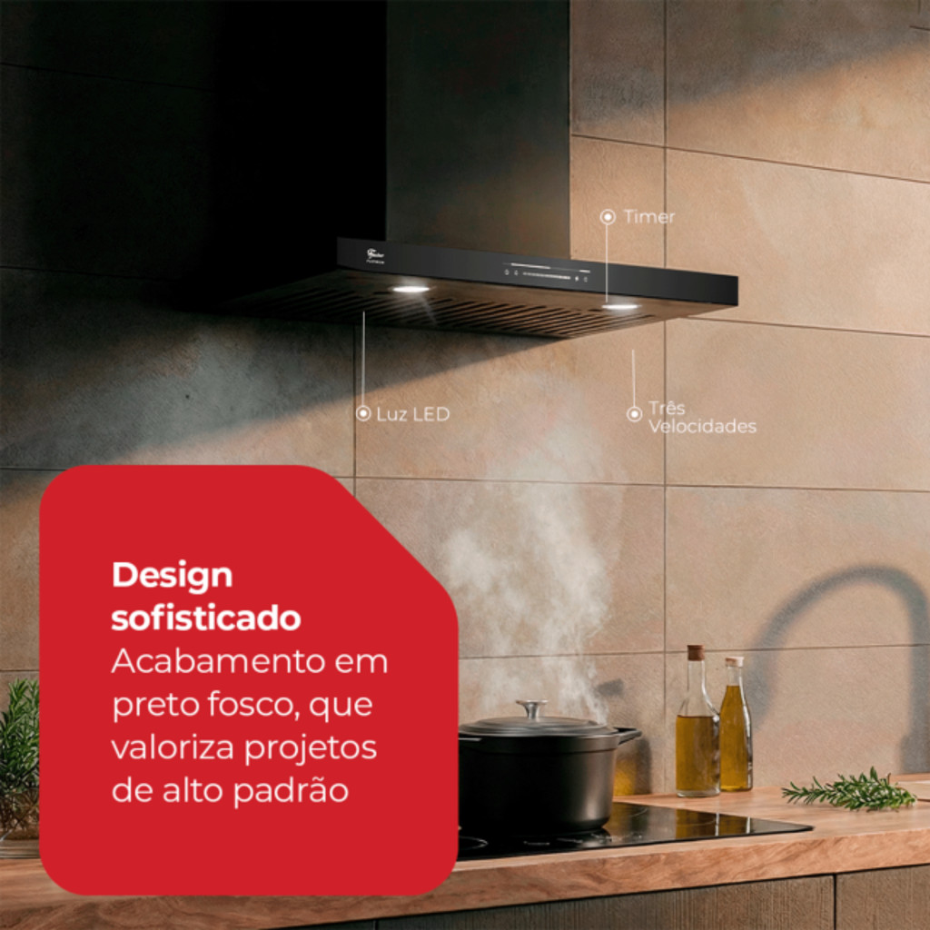 COIFA DE PAREDE PLATINIUM 220V FISCHER 60CM COM CONTROLE INTELIGENTE POR GESTO · foto 2