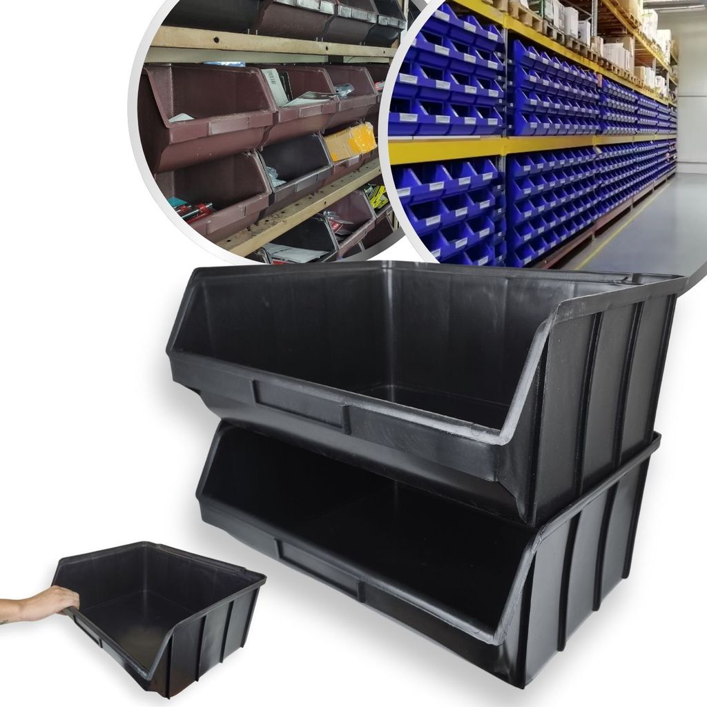 2 Caixas Plástica Organizadora Gaveteiro Bin Nº 7A Preta Box 23L Estante Prateleira Empilhável