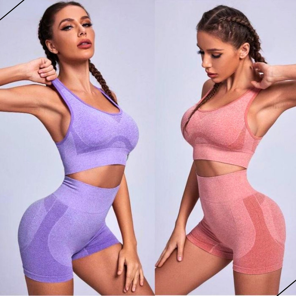 Kit 2 Conjunto Academia Feminino Levanta Bumbum Esportivo Cintura Alta Fitness Premium