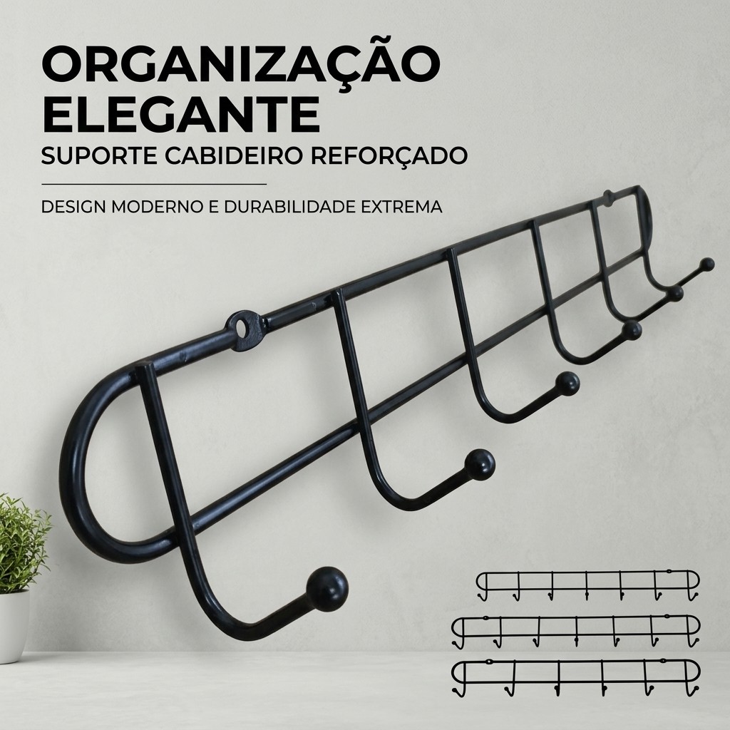 Suporte Cabideiro de Parede. Materia Reforcado ,Preto.