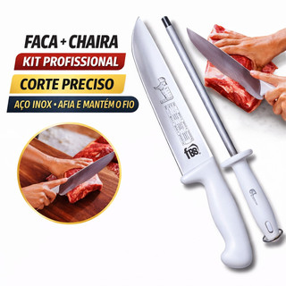 Combo 2 peças-  Faca de Açougueiro 10"+ Chaira 10" Açougue Carnes Churrascaria Profissional Cabo Branco