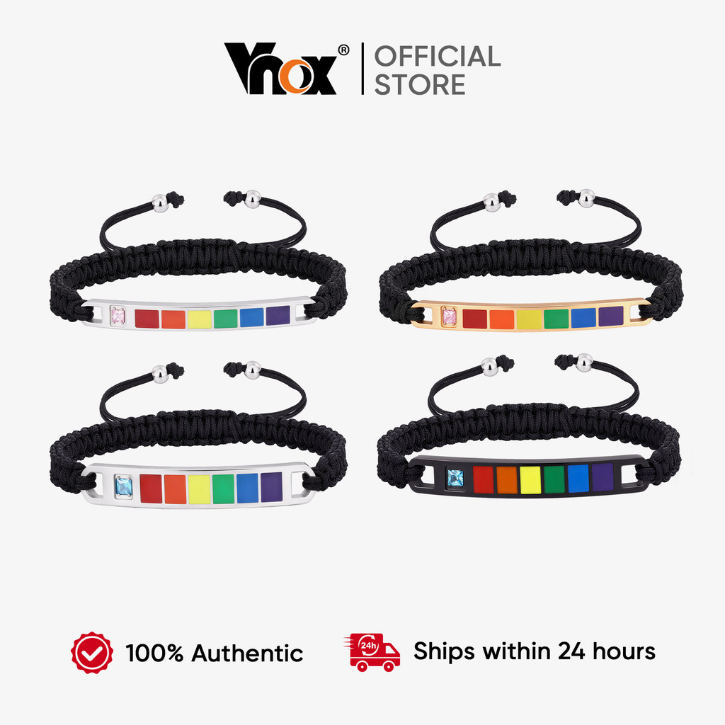 Vnox Rainbow Pride LGBTQ + Pulseira Trançada Ajustável Esmalte Colorido CZ Charm