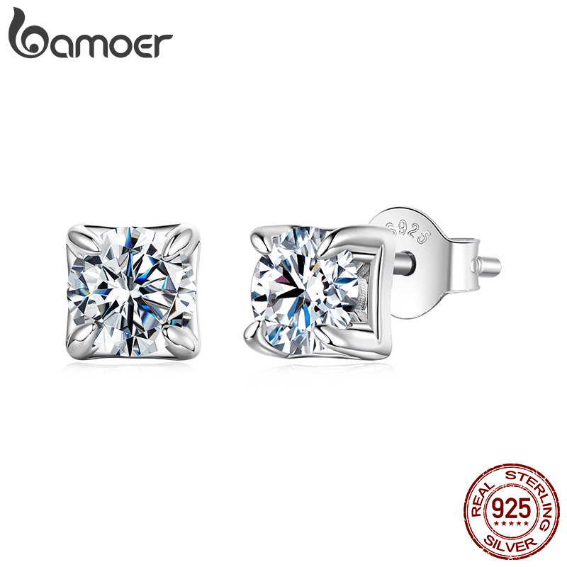 Brincos De Prata Esterlina 925 Bamoer Minimalistas 0.5CT Joias De Moissanite Pre