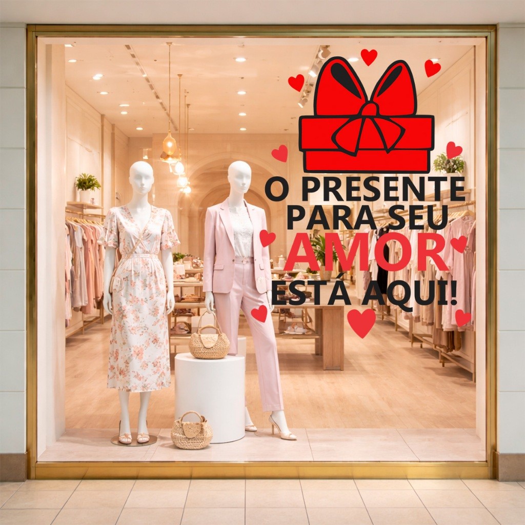 Adesivo de Parede Comercial Presente Dia dos Namorados Autocolante Lavável Para Loja Vitrine Casa