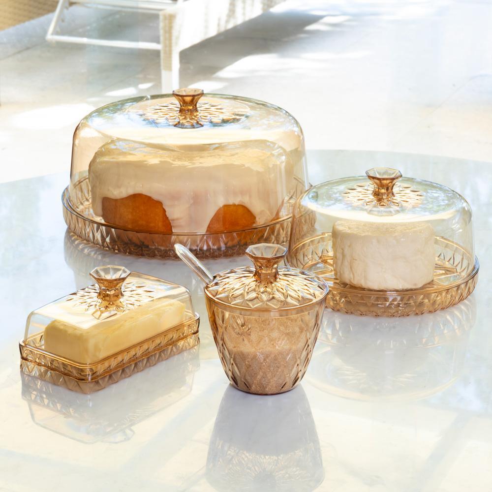 Kit Mesa Posta Boleira Açucareiro Queijeira Manteigueira Citrino Glamour 4 Peças Presente Dia das Mães Plasútil