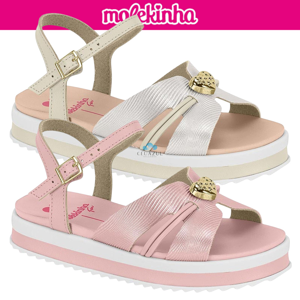 Sandália Infantil Molekinha Menina Flatform Metalizada Coração Original
