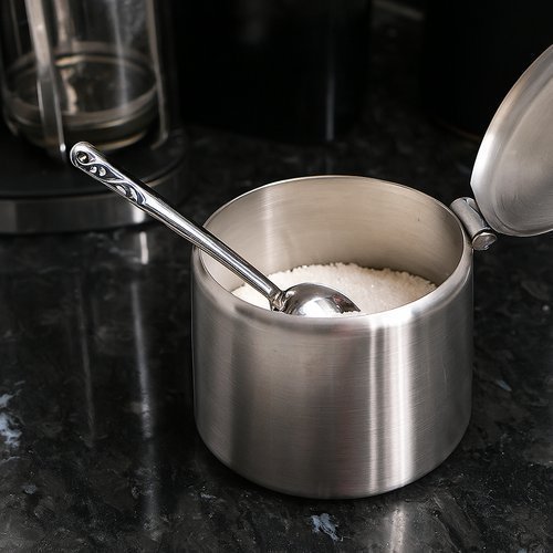 Açucareiro porta açúcar inox design elegante moderno colher cozinha mesa De Achadinho
