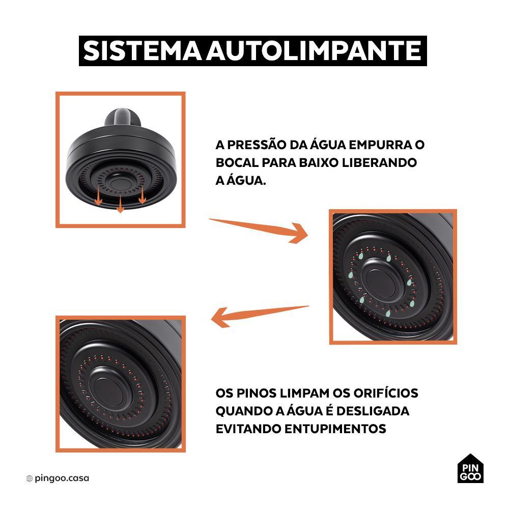 Ducha Chuveiro Autolimpante Redondo de Parede Mauá Pingoo - Preto · foto 2