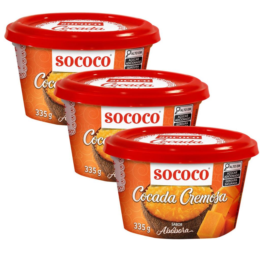 Pack 3un Cocada Doce Cremosa de Coco e Abóbora Sococo 335g