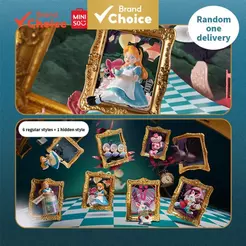 MINISO*Disney “Alice no País das Maravilhas - Galeria de Arte” - Figuras surpresa Alice & Coelho Branco 10,5×10×14 cm