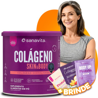 Colágeno Hidrolisado Skin Body 300g Sanavita Sabor Morango com Açaí Verisol Ácido Hialurônico Pele