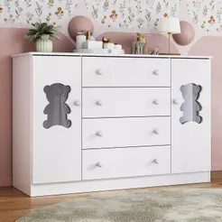 Cômoda Infantil para Bebê 125cm 2 Portas com Vidro e 4 Gavetas Teddy Multimóveis MP4490