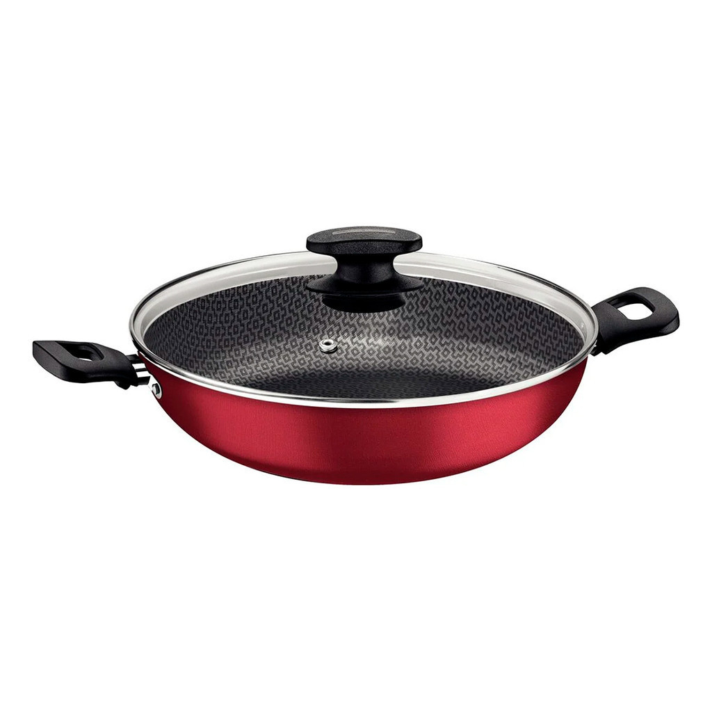 Panela Wok Antiaderente Com Tampa Tramontina Cor Vermelho Vermelho
