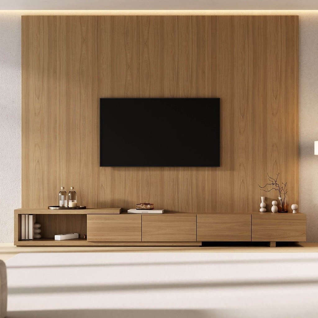Rack com Painel Extensível para TV até 86 Polegadas 280cmx230cm Liso Aruá CabeCasa MadeiraOriginals Marrom Jatobá