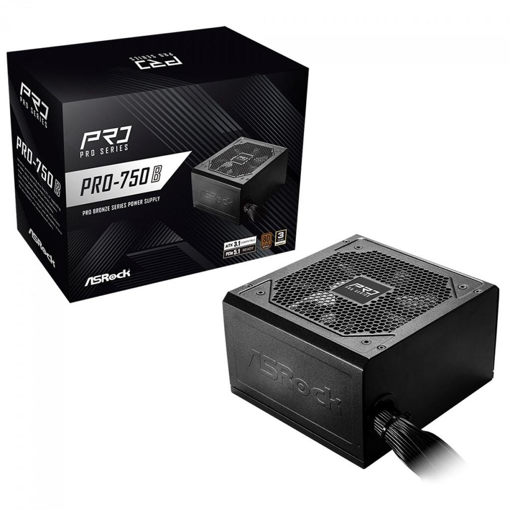 Fonte ASRock Pro, 750W, 80 Plus Bronze, ATX 3.1, PCIe 5.1, PFC Ativo, Preto, PRO-750B em Oferta na Shopee