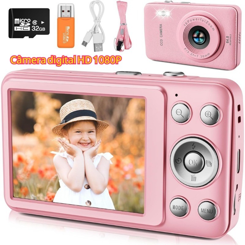 Câmera Digital 2.4 Polegadas 44MP Compacta 16x Zoom Recarregável HD 1080P