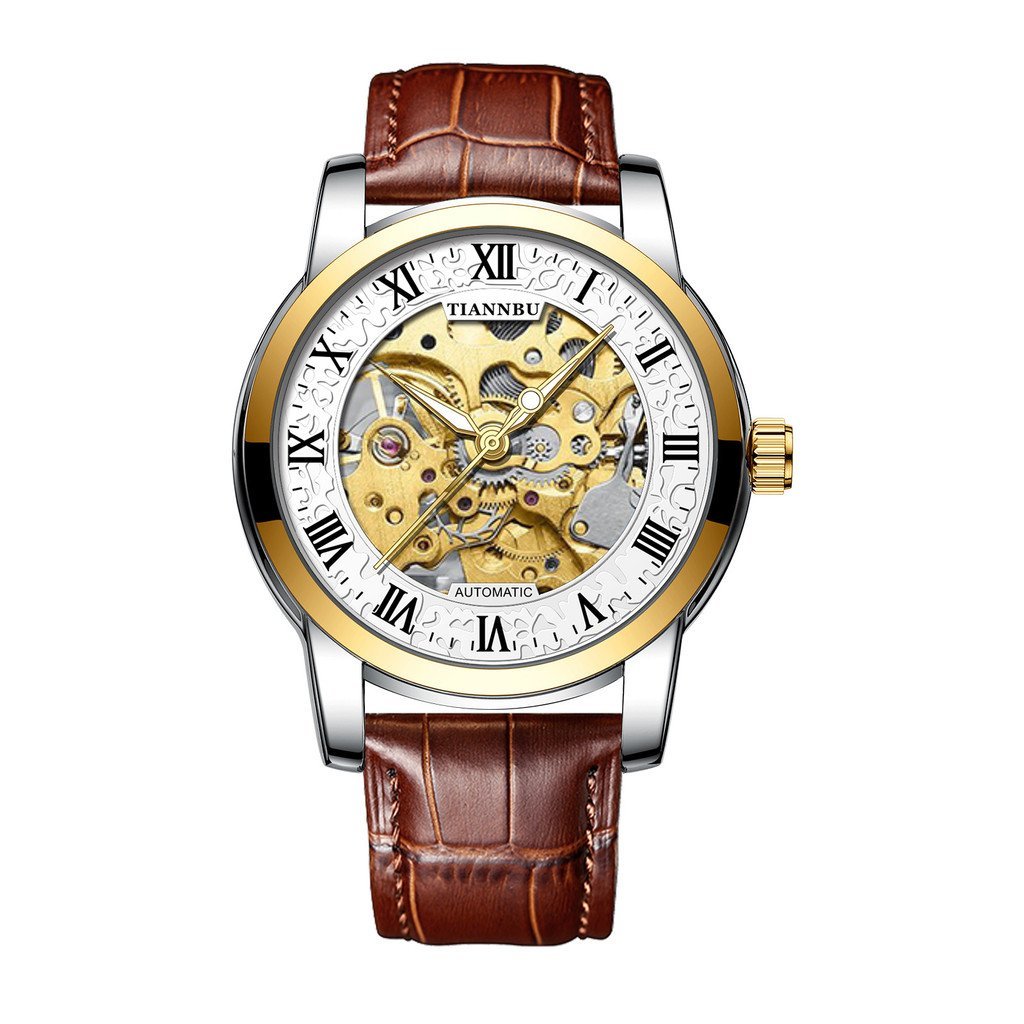 Relógios de Casal Par Relógios Mecânicos Totalmente Automáticos Relógios Masculinos Tendência de Moda Oca Relógios de Pu