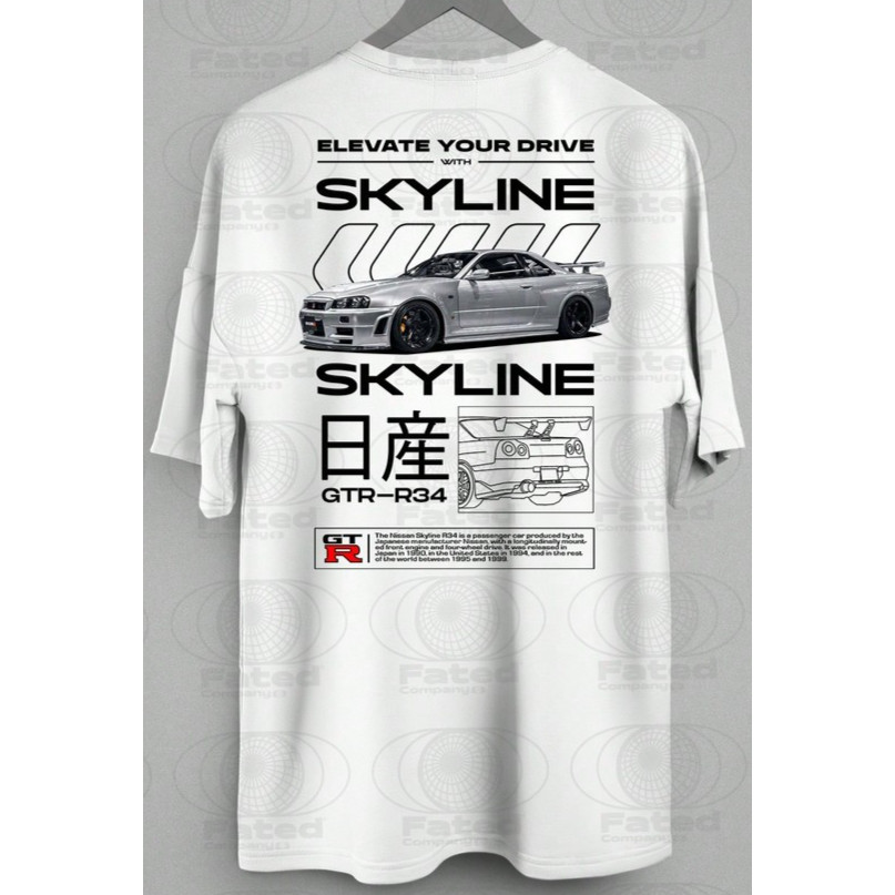2026 Camiseta Masculina Oversized Básica Carro Esportivo Skyline GTR R34 Brian O'Conner StreetWear Blusa Unissex