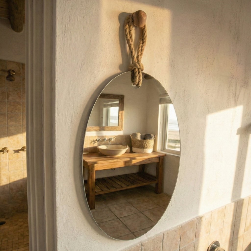 Espelho Decorativo 82x45cm Hole Alça Sisal Natural Orgânico In House Decor em Oferta na Shopee
