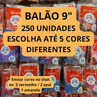 Balão Bexiga para Festa 9 polegadas 250 unidades Redondo Pic Pic 5 Pacotes