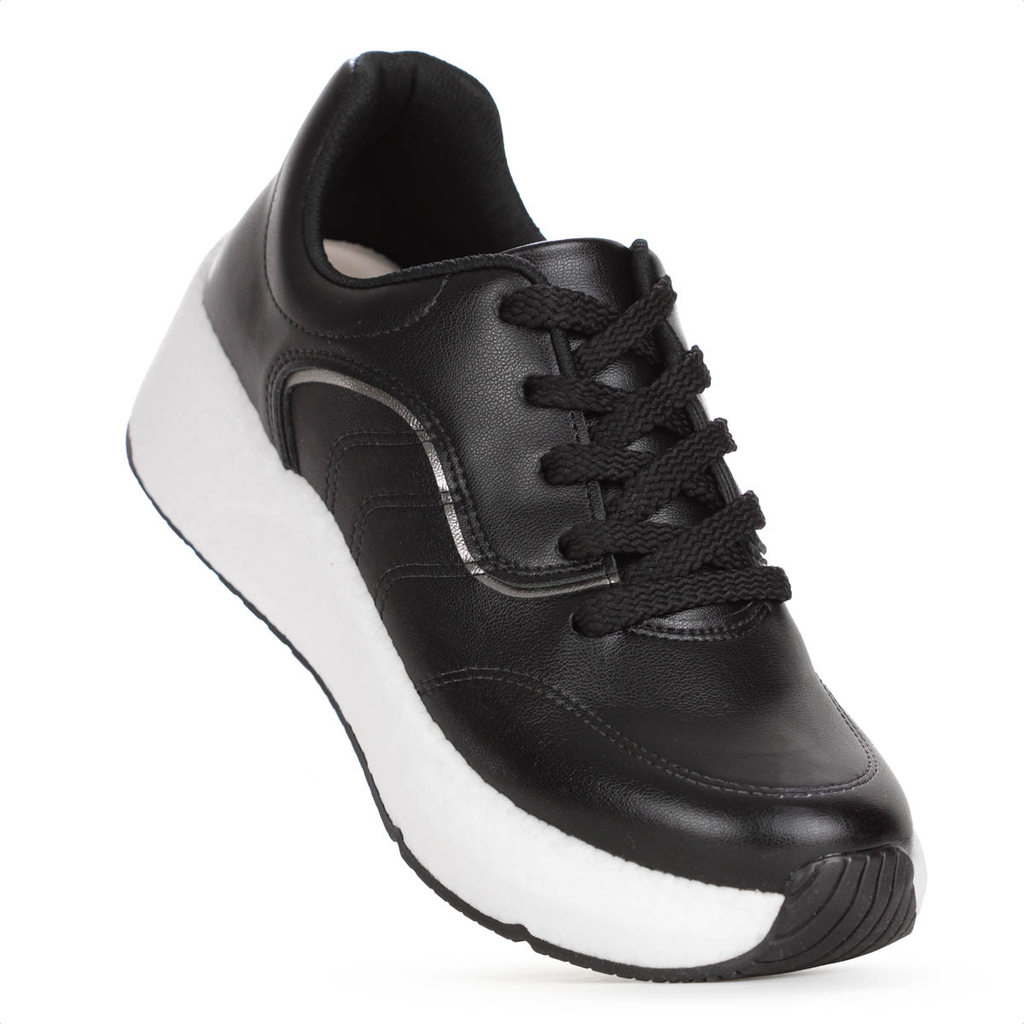 Tênis Beira Rio Casual Napa Turim Preto - Feminino Casual Moderno Confortável Macio Leve