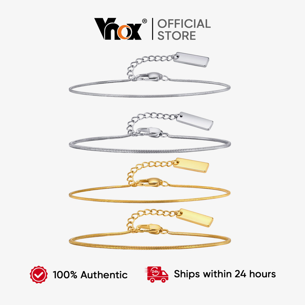 Vnox Masculino Fino Prata Ouro Corrente Pulseira Feminina Cobra De Aço Inoxidável Hipoalergênico Presente