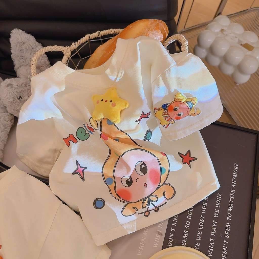 Crianças tridimensional versão coreana dos desenhos animados impresso boneca de manga curta meninos verão camiseta Casua