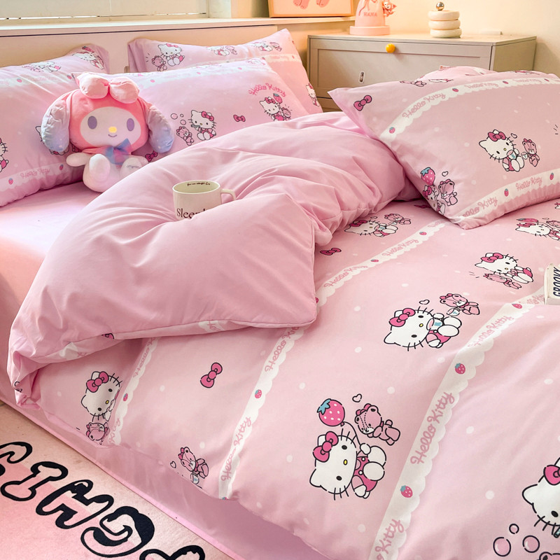 Bonito dos desenhos animados Hello Kitty colcha capa de edredão de peça única KT único duplo dormitório estudante lençol