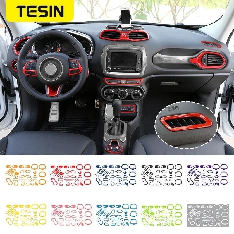 TESIN 12 Pçs ABS Vermelho Decoração Interior Do Carro Capa Guarnição Adesivos Acessórios Para Jeep Renegade 2016 2017 20