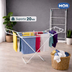 Varal De Chão Reforçado C/abas Dobrável Retrátil Slim Mor Cor Branco
