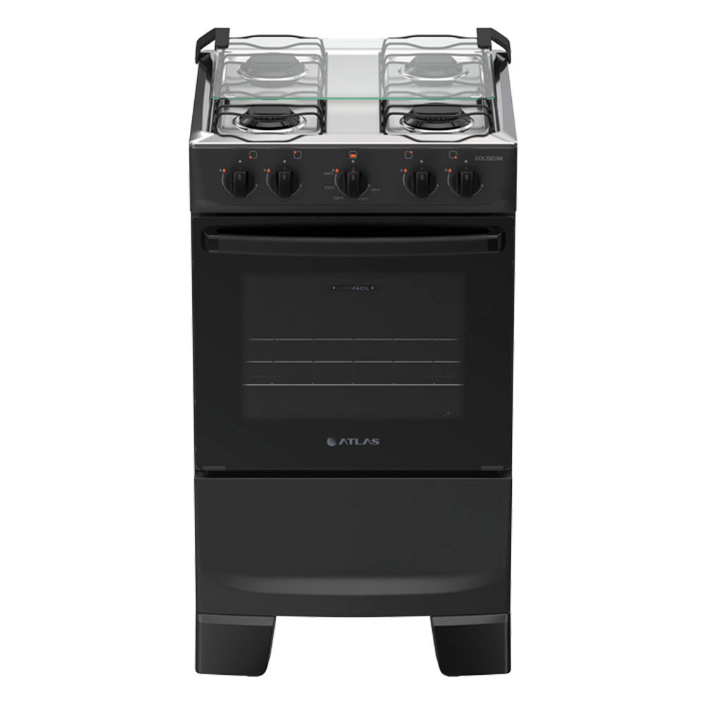 Fogão 4 Bocas à Gás Atlas Coliseum Plus com Mesa de Inox Preto