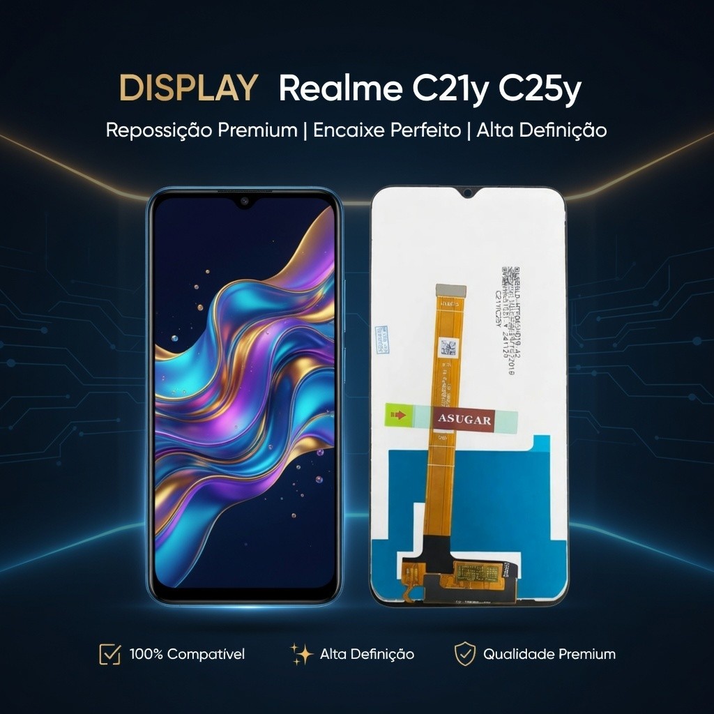 Frontal Tela Display Touch LCD Universal para Rlm C21y C25y Sem Aro Reposição Peça Completa