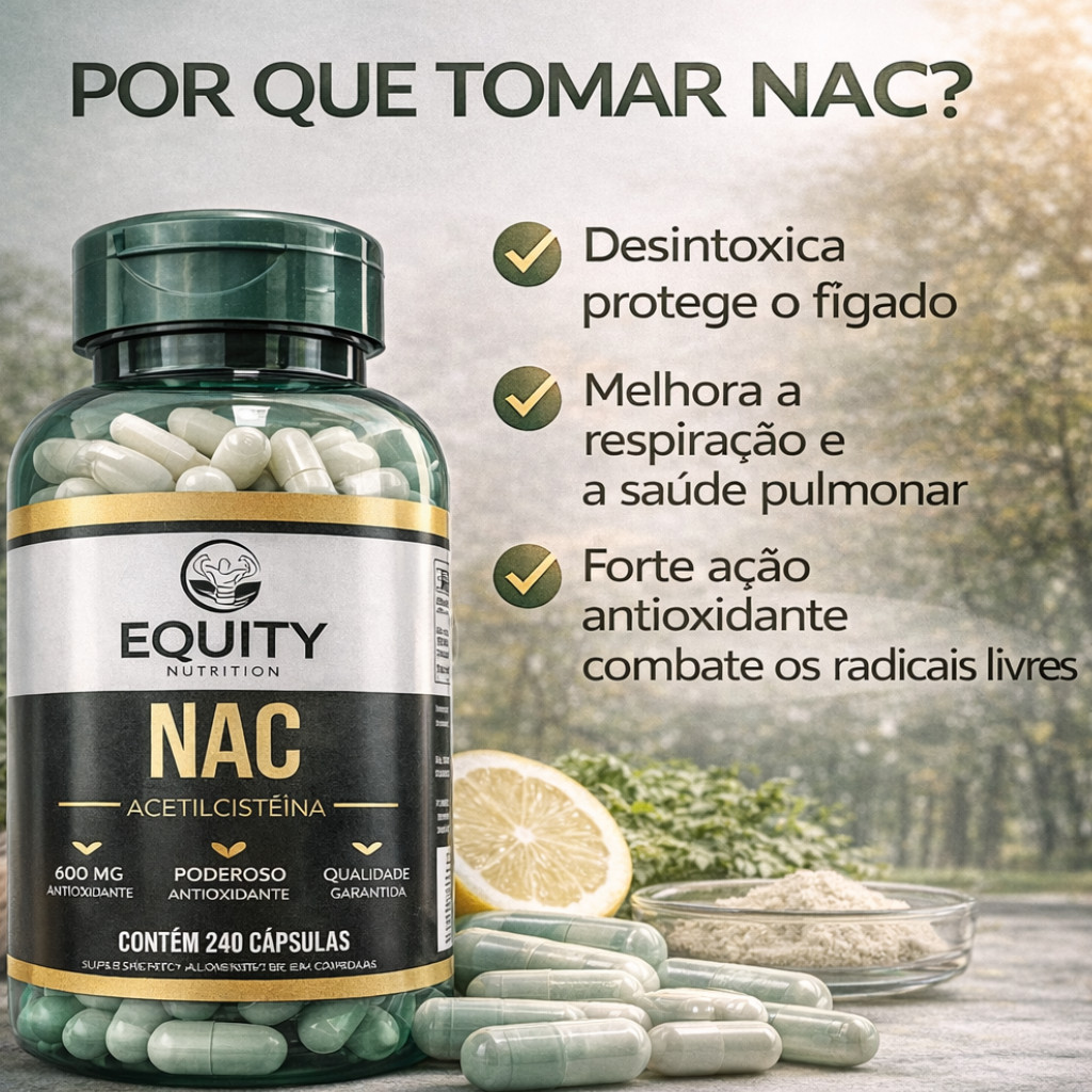 NAC 600mg Poderoso Antioxidante Suporte ao Fígado Saúde Alta Concentração 60, 120 ou 240 Cápsulas