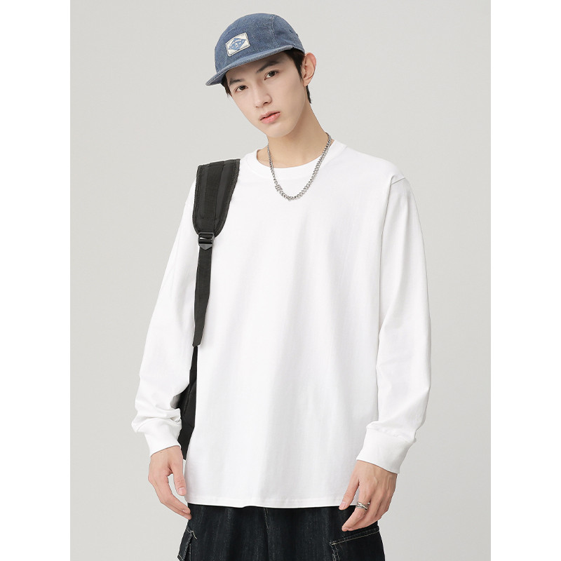 Marca de algodão Zhi puro algodão manga comprida camiseta masculina primavera outono cor sólida camiseta interior solto 