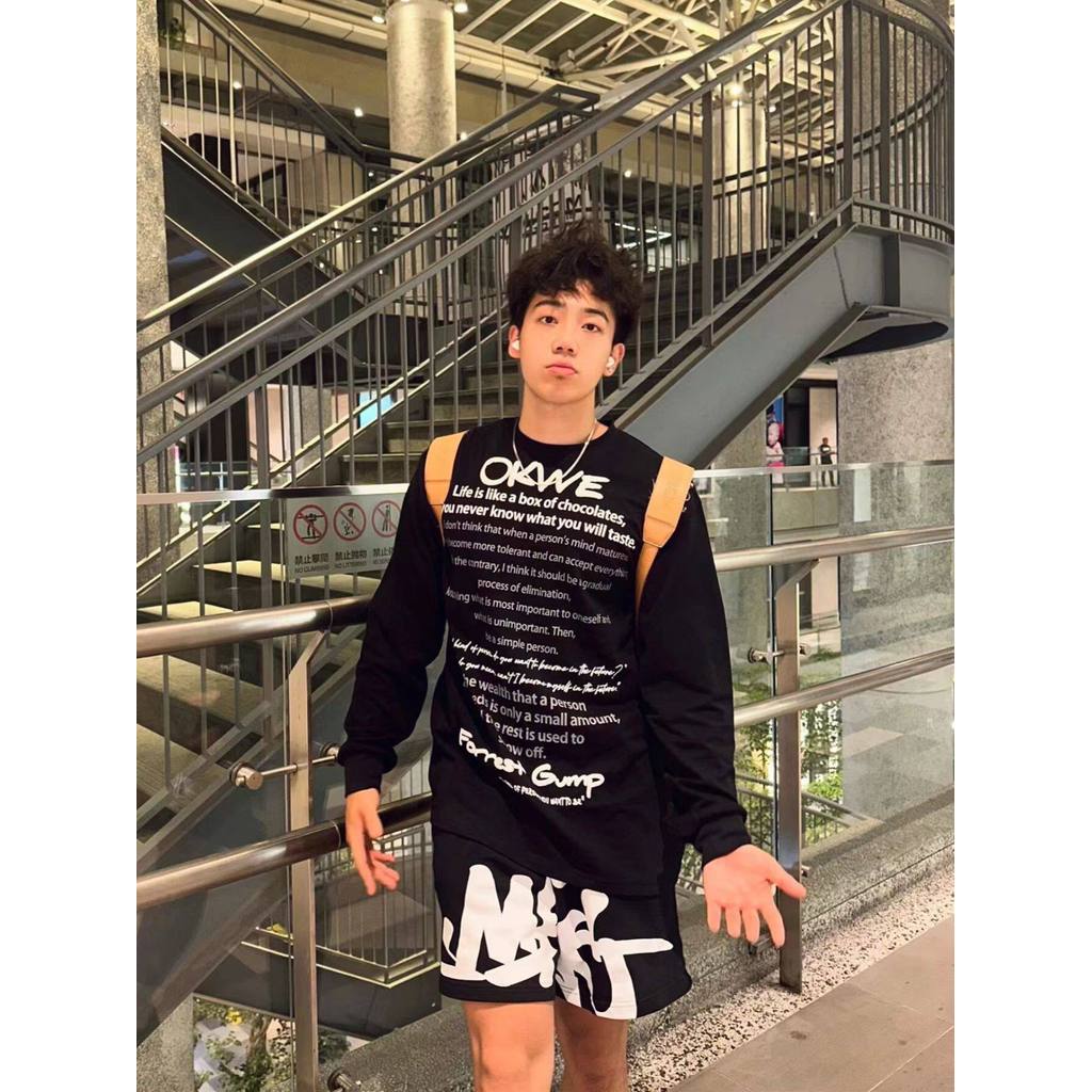 Americano Retro pesado puro algodão Slogan carta impressão de manga comprida camiseta meninos Street Wear primavera outo