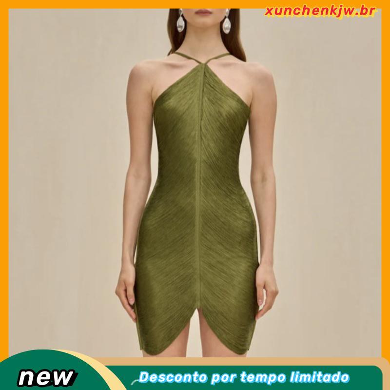 Vestido Halter pendão traseiro feminino, vestido longo sem mangas sexy fora do ombro, vestido de festa chique feminino, 