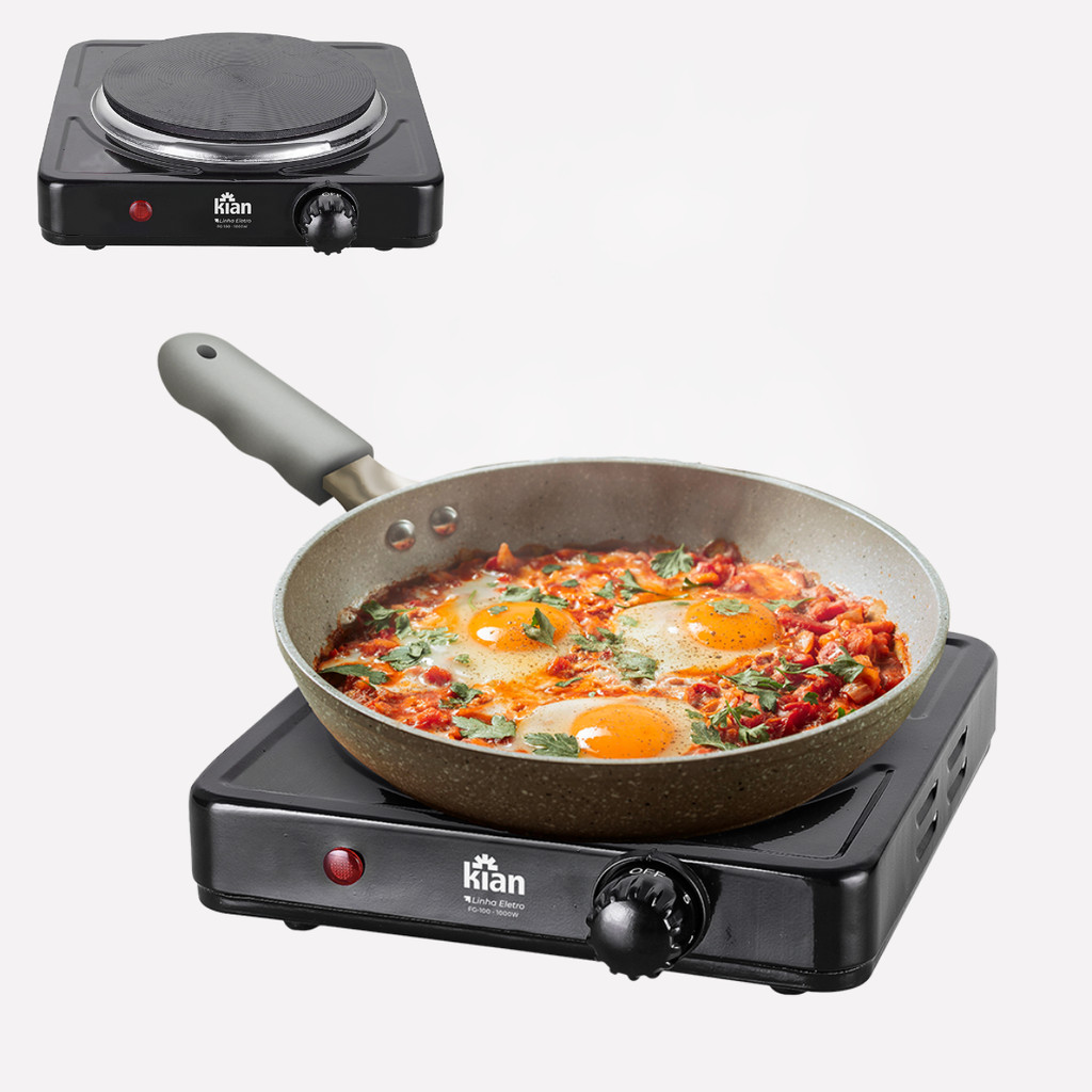Fogão Elétrico Portátil Cooktop Casa Cozinha 1 Boca Pronto para Camping Fg-100 Potencia 1000W - Kian