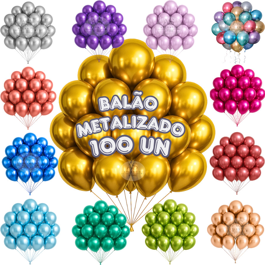 100 Balão Bexiga Metalizada Nº 5 Decoração De Festa Metalizada Aniversário Casamento Evento Painel