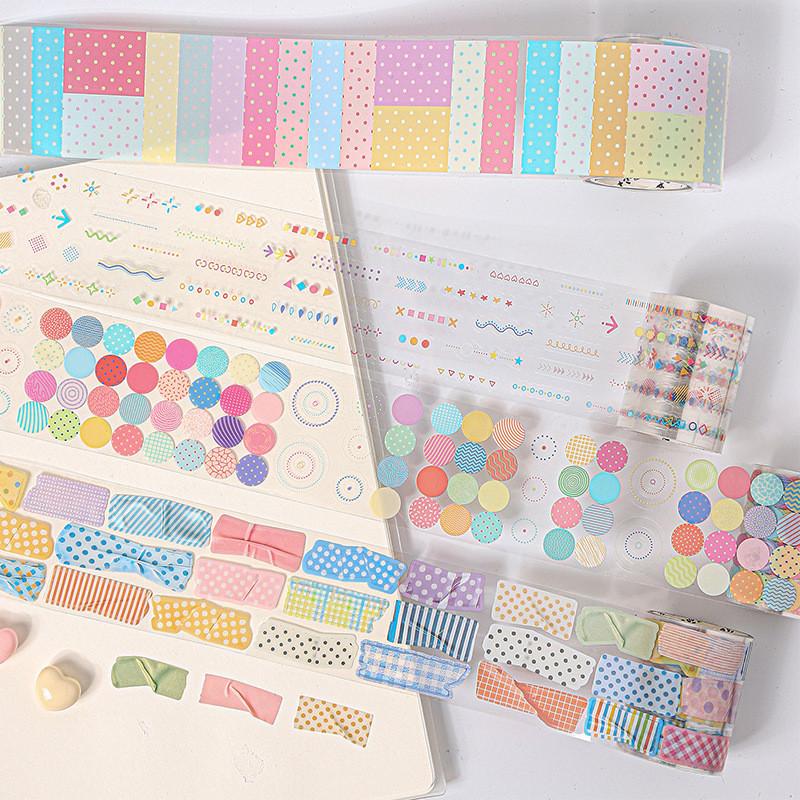 Fita Washi Colorida Círculo De Bolinhas PET Pré-Cortada Adesivo Efêmera Para Junk Journaling Scrapbooking Artesanato Pro