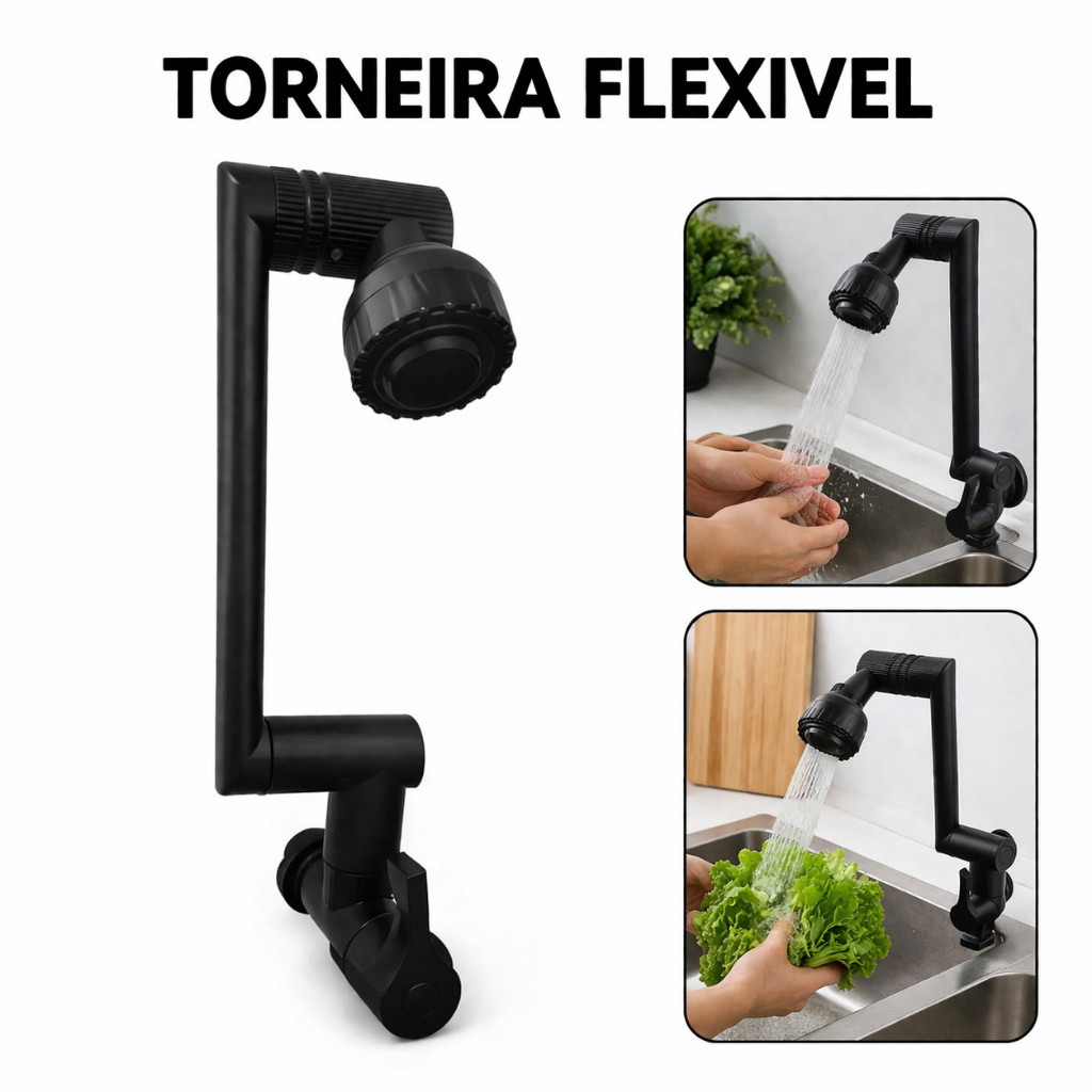 Torneira Flexível 360° Para Pia ou Parede – Ajustável com Jato Econômico
