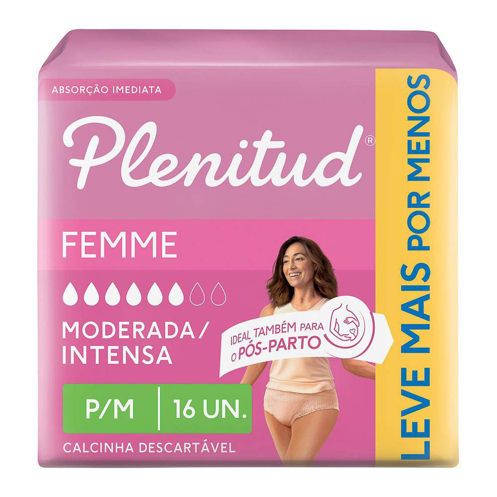 Roupa Íntima Plenitud Femme Moderada Intensa Tamanho P/M 16 Unidades