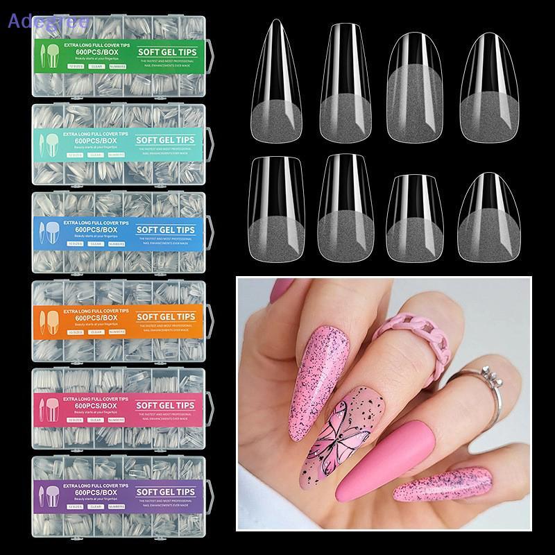 Adegree 120/240/330/600 Peças Pontas De Unhas De Gel Macio , Transparentes Meio Foscas Falsas Pré-Formatos Para Ferramen