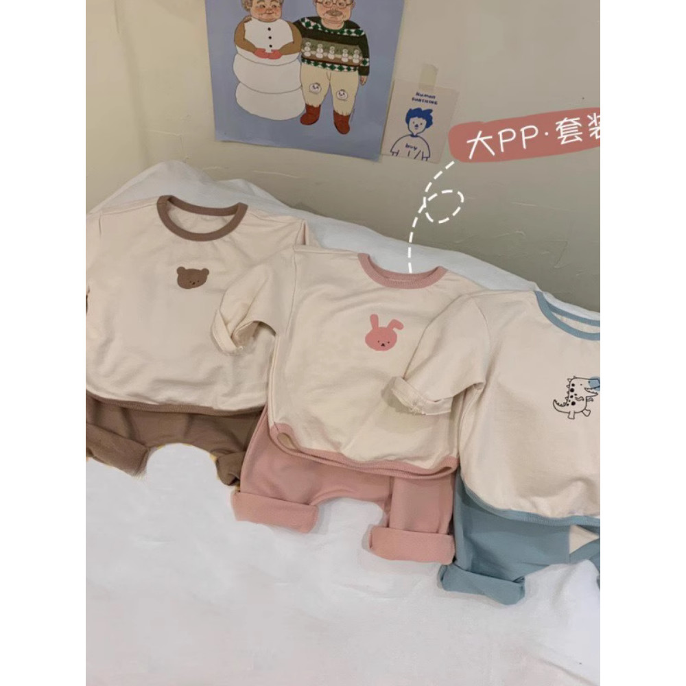 Infantil primavera outono manga comprida camiseta topo grande calças PP médio pequeno crianças masculino feminino bebê m