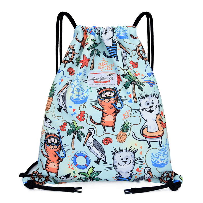 Lona cordão bolso cordão ins esportes Fitness feminino mochila bonito menina dos desenhos animados luz viagem pequena mo